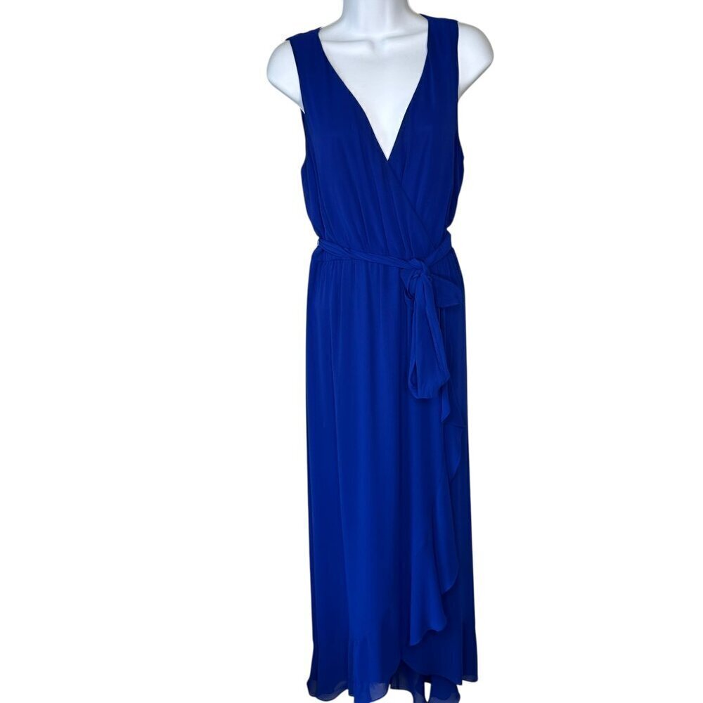 NWOT SLNY Womens Blue Sleeveless Pullover Surplice Hi-Low Maxi Dress Size: 6 - Picture 2 of 11